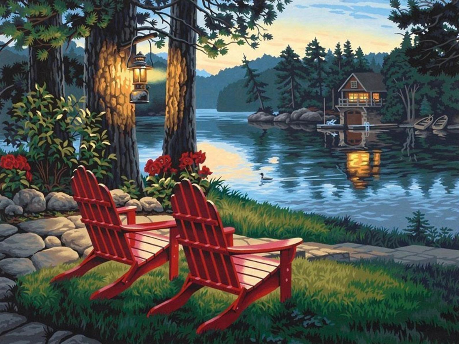 CAMPING LAKESIDE - Full Drill Diamond Painting - 50cm x 40cm