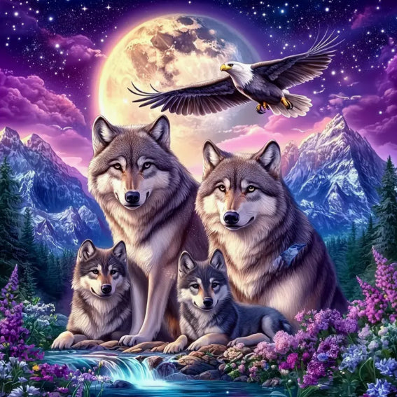 FAMILY OF WOLVES - Full Drill Diamond Painting - 50cm x 50cm