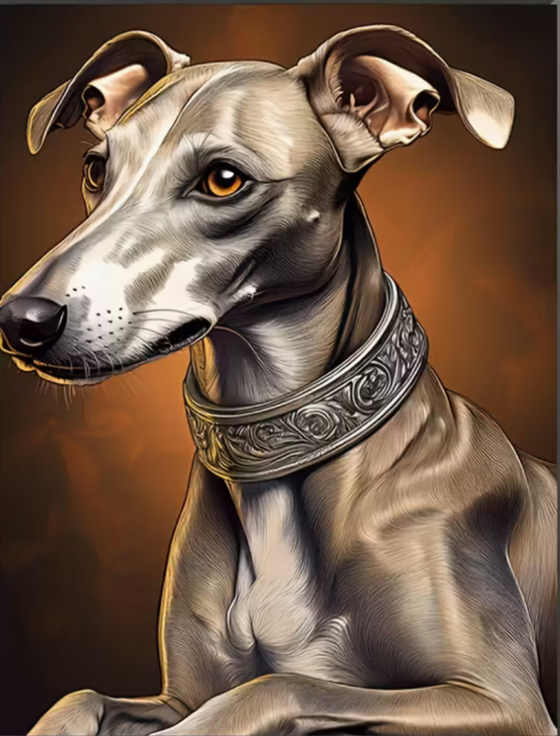 GREYHOUND IN GREY COLLAR - FULL Drill Diamond Painting - 40cm x 50cm