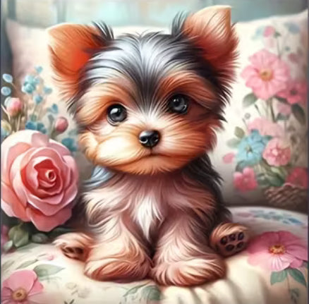 CUTE PUPPIE SITTING ON A CUSHION - Full Drill Diamond Painting - 30cm x 30cm