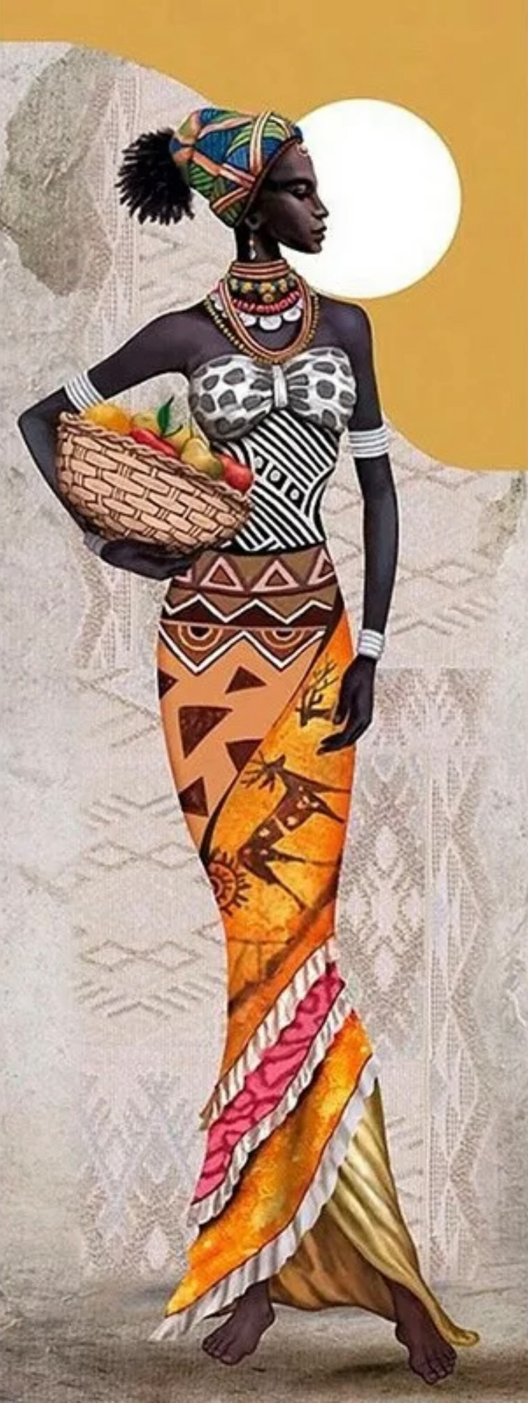 ETHNIC LADY CARRYING BASKET - FULL Drill Diamond Painting - 30cm x 80cm