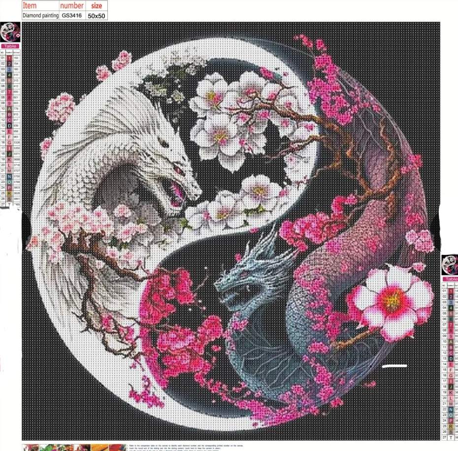YIN YANG FLOWER DRAGONS - Full Drill Diamond Painting - 50cm x 50cm