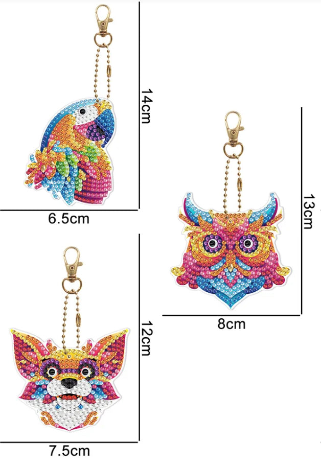Set of 5 - COLOURFUL ANIMALS - Diamond Painting Key Rings