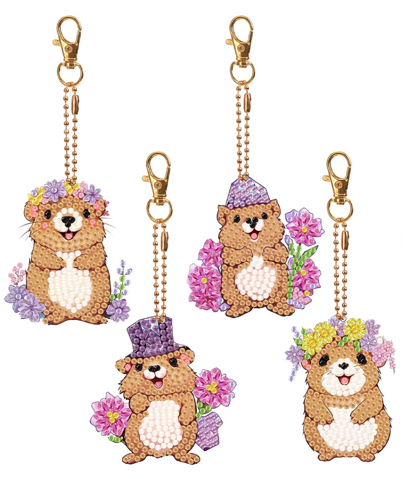 Set of 4 - HAPPY GUINEA PIGS - Diamond Painting Key Rings