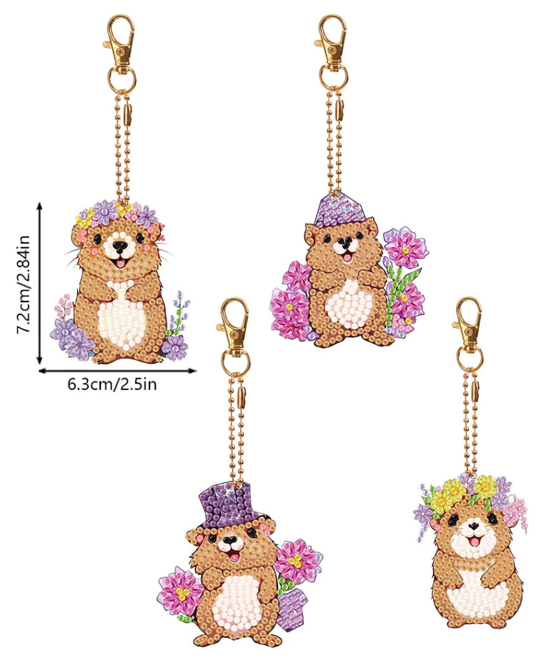 Set of 4 - HAPPY GUINEA PIGS - Diamond Painting Key Rings