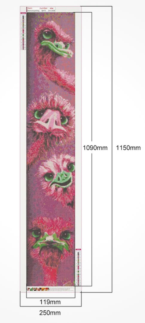 FAMILY OF PINK/RED OSTRICHES - Full Drill Diamond Painting - 20cm x 110cm
