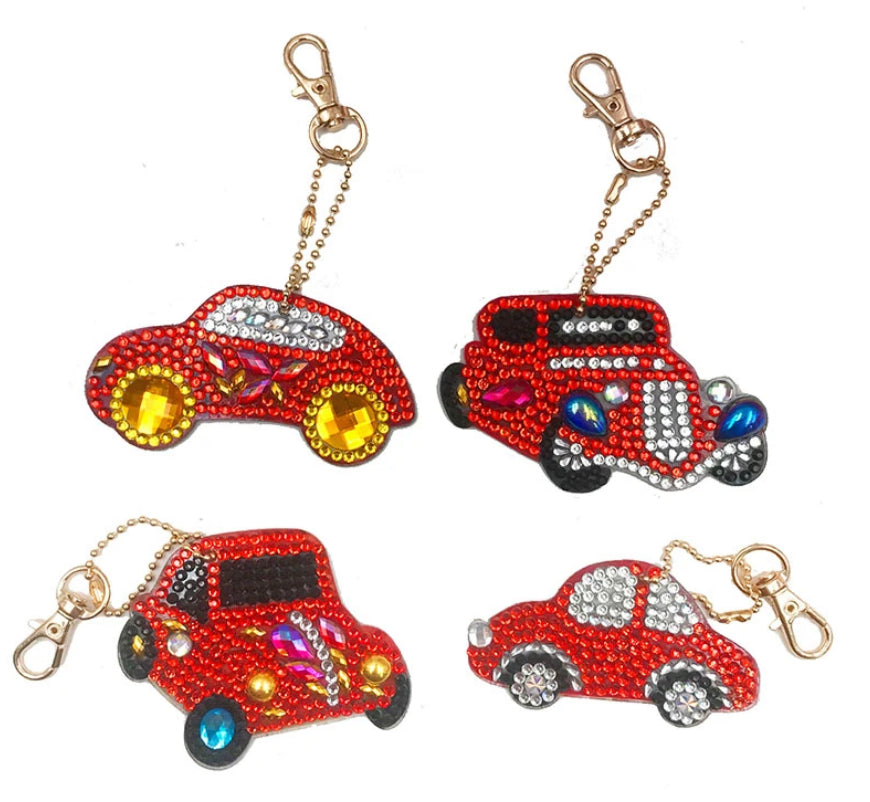 Set of 4 CARS - Diamond Painting Key Rings