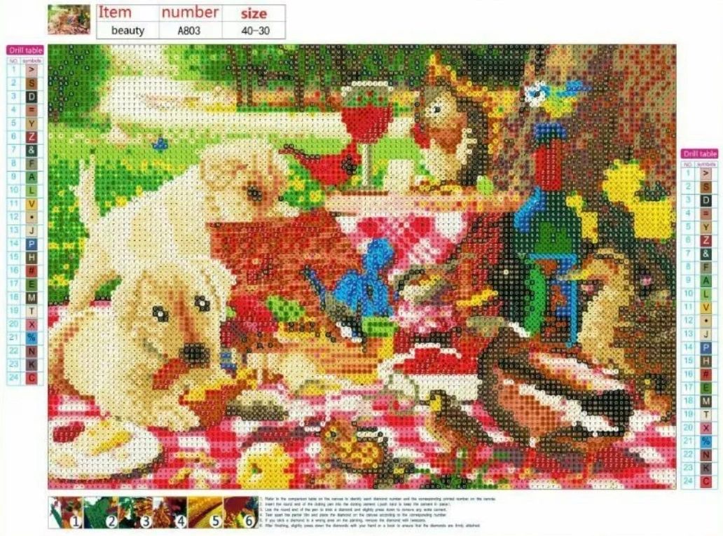 PUPPY PICNIC - Full Drill Diamond Painting - 40cm x 30cm