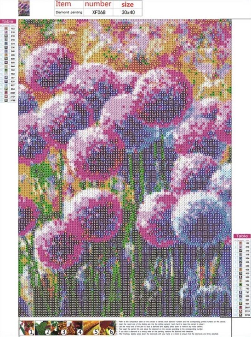 PURPLE DANDELIONS - Full Round Drill - 30cms x 40cms