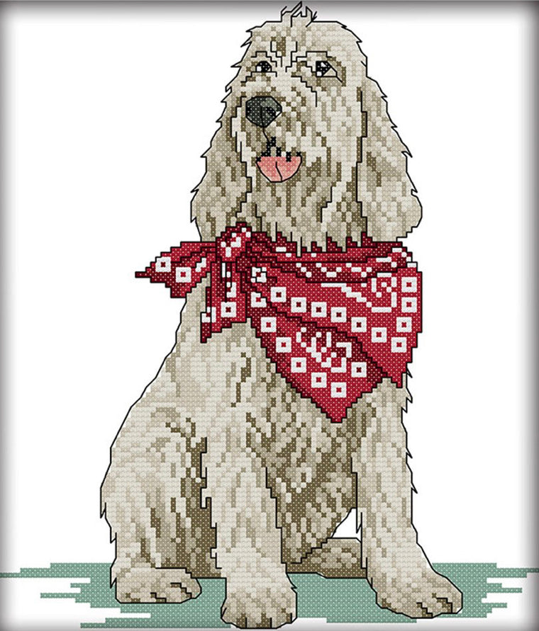 THE DOG WITH A SCARF 14ct Printed Cross Stitch Kit