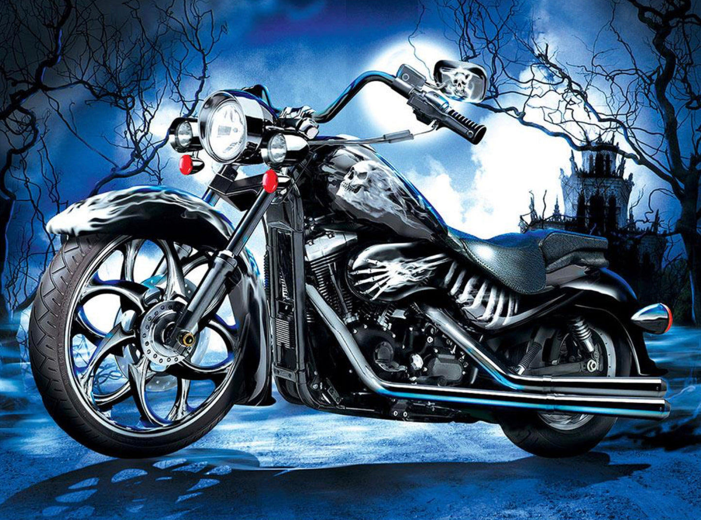 SPOOKY MOTORBIKE - Full Drill - 25cms x 35cms