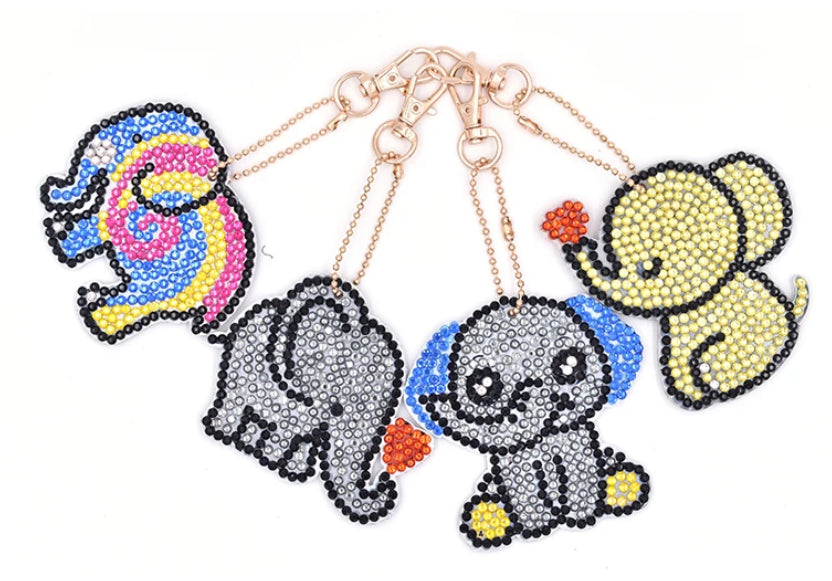 Set of 4 ELEPHANT - Diamond Painting Key Rings