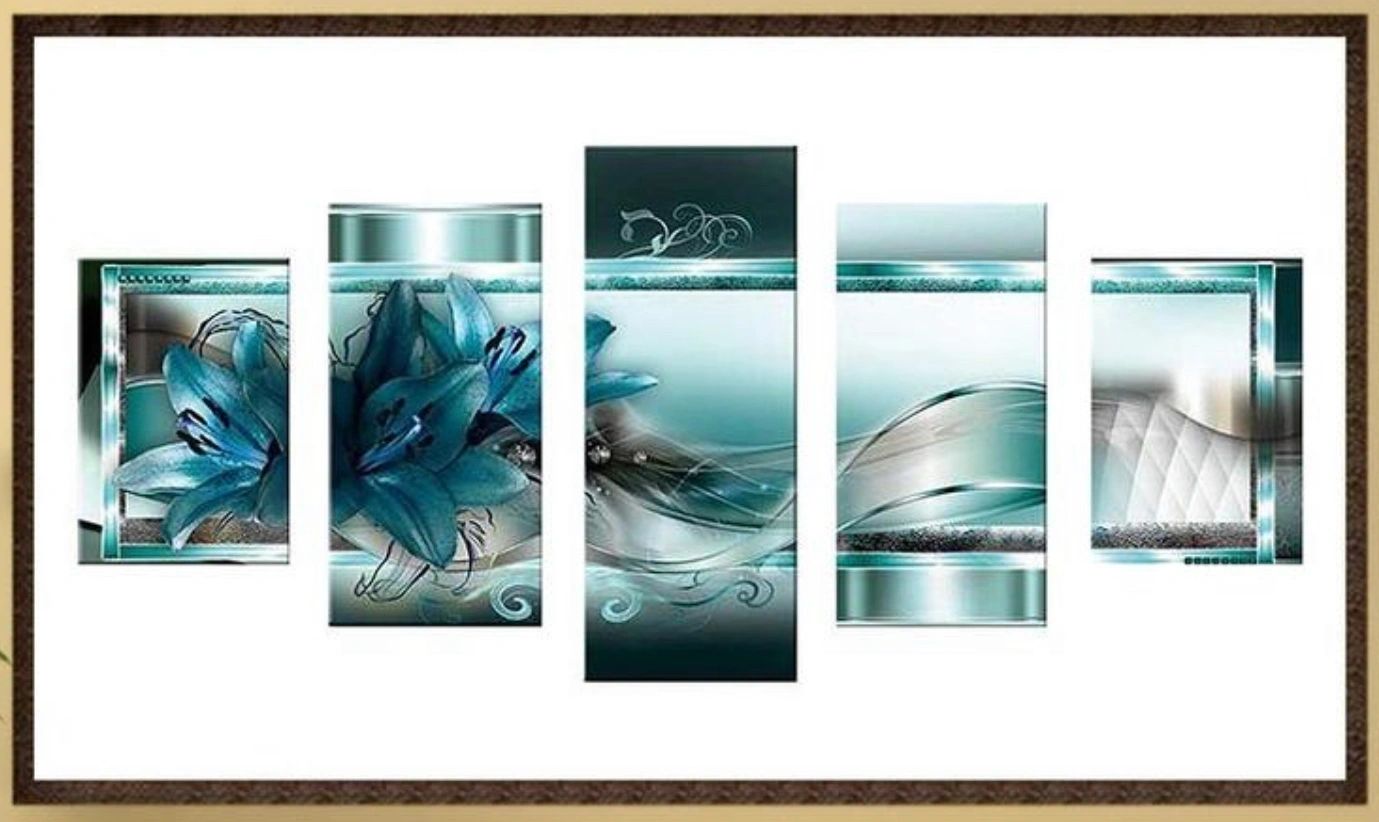 5 Panel BLUE FLOWER - Full Drill Diamond Painting - 95cms x 45cms