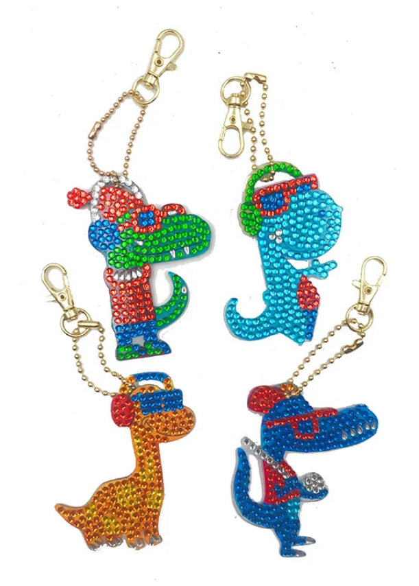 Set of 4 DINOSAURS - Diamond Painting Key Rings