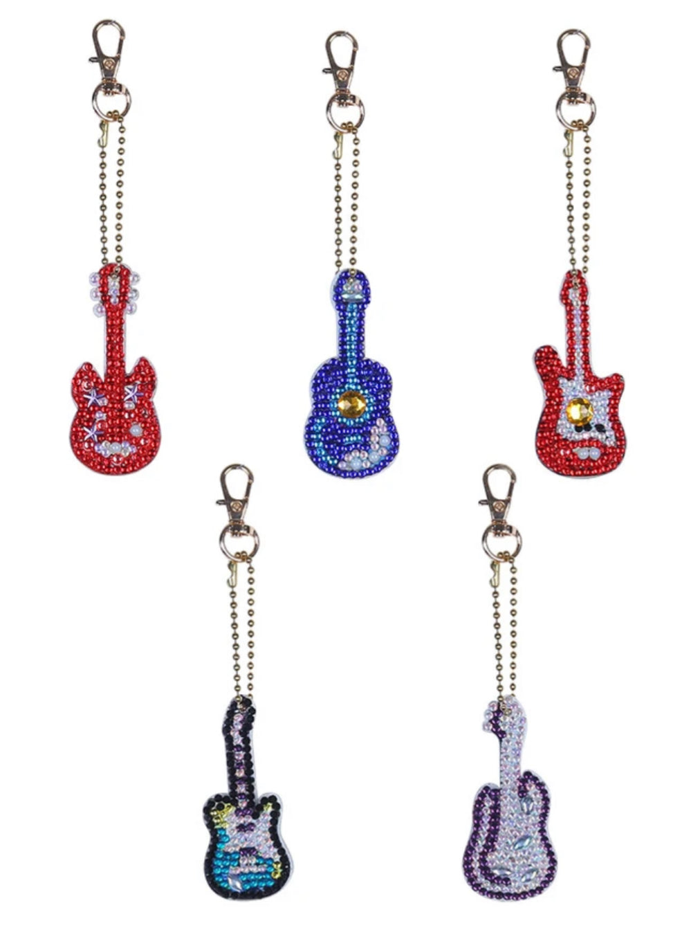 Set of 5 GUITARS - Diamond Painting Key Rings