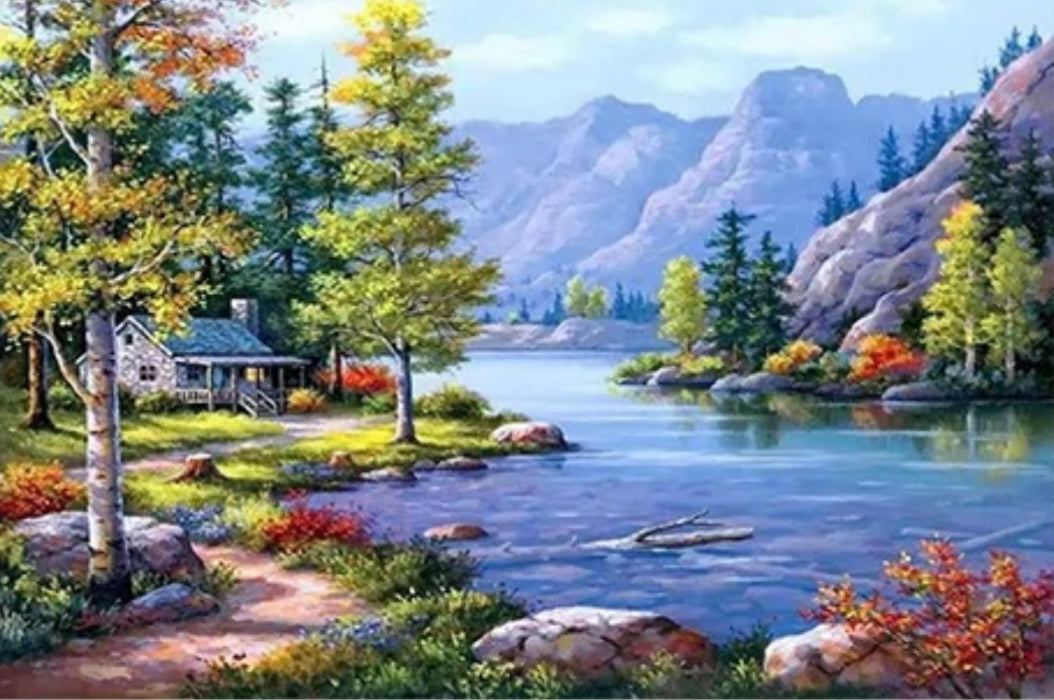 COTTAGE BY THE STREAM - Full Drill Diamond Painting - 50cm x 40cm