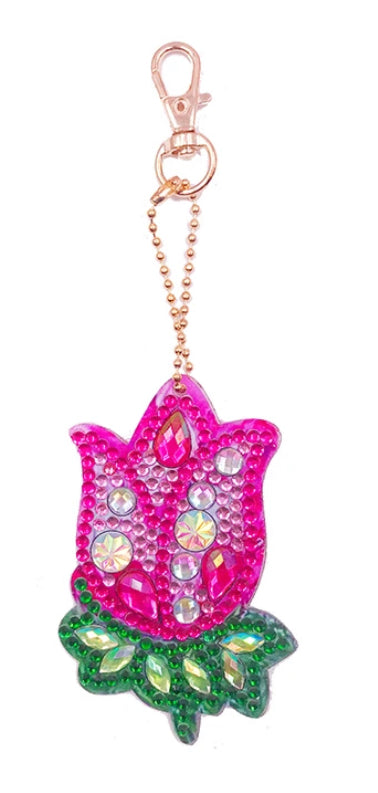 Set of 4 ROSE BUDS - Diamond Painting Key Rings