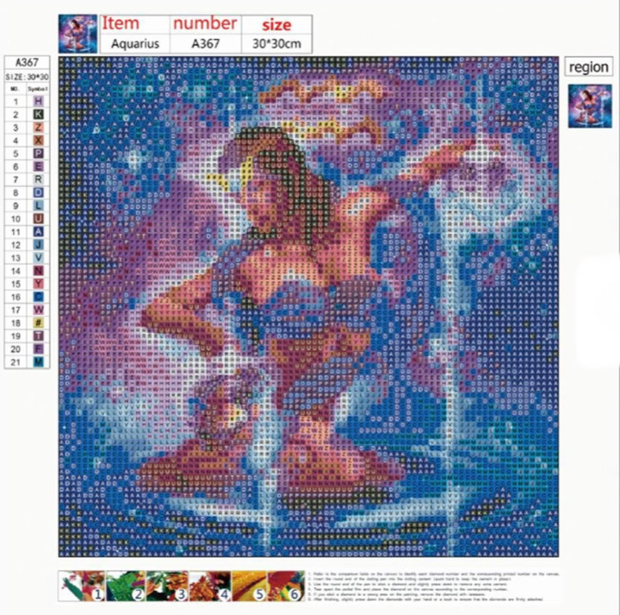 AQUARIUS - ZODIAC CONSTELLATION STAR SIGN - Full Drill Diamond Painting - 30cm x 30cm