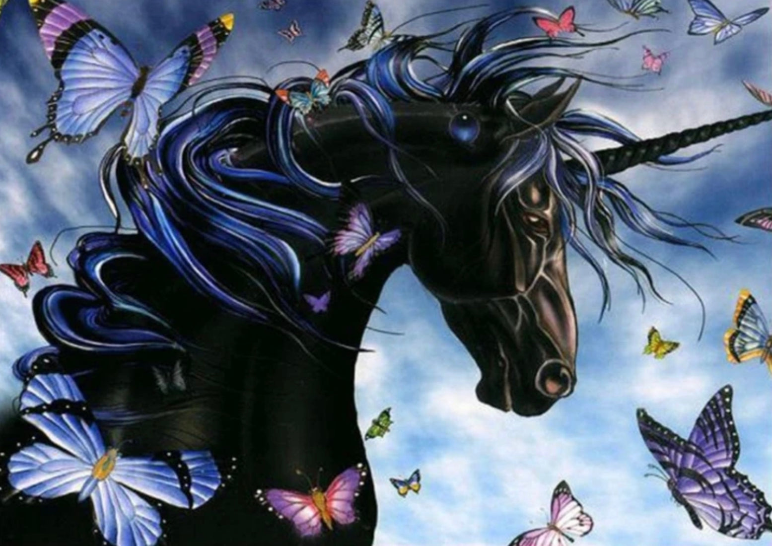 BLACK UNICORN WITH BUTTERFLIES - Full Drill Diamond Painting - 75cm x 50cm