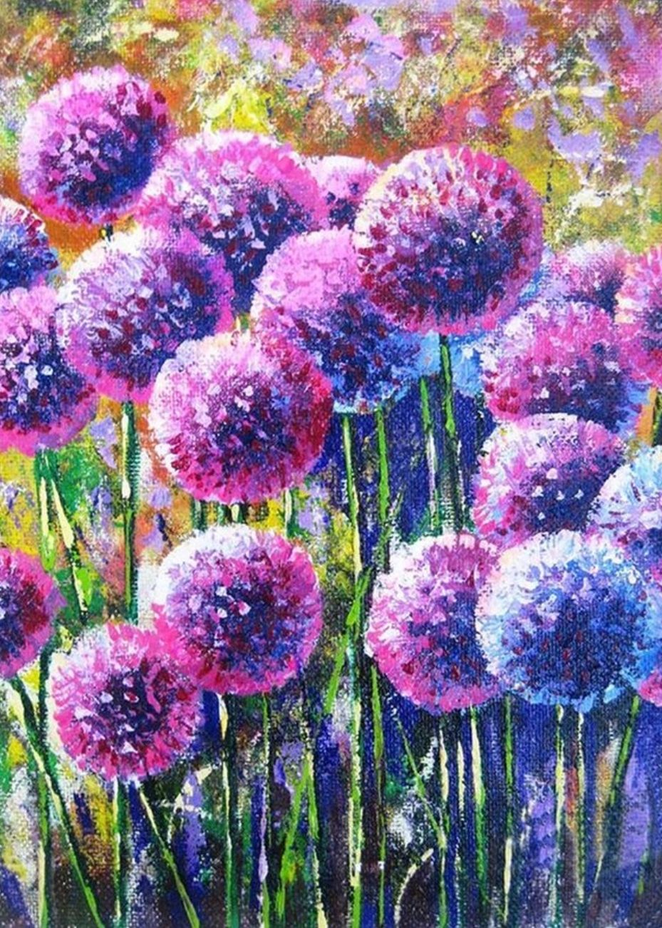 PURPLE DANDELIONS - Full Round Drill - 30cms x 40cms