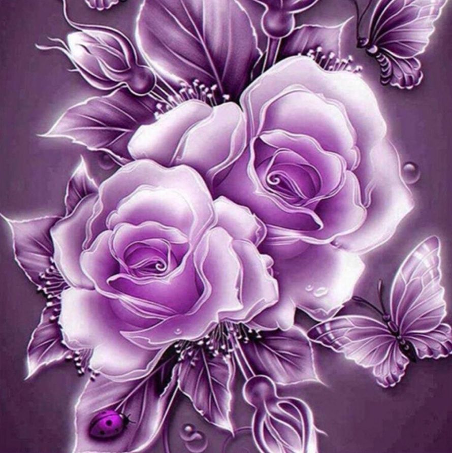 PURPLE ROSES BUTTERFLY - Full Drill Diamond Painting - 30cm x 30cm