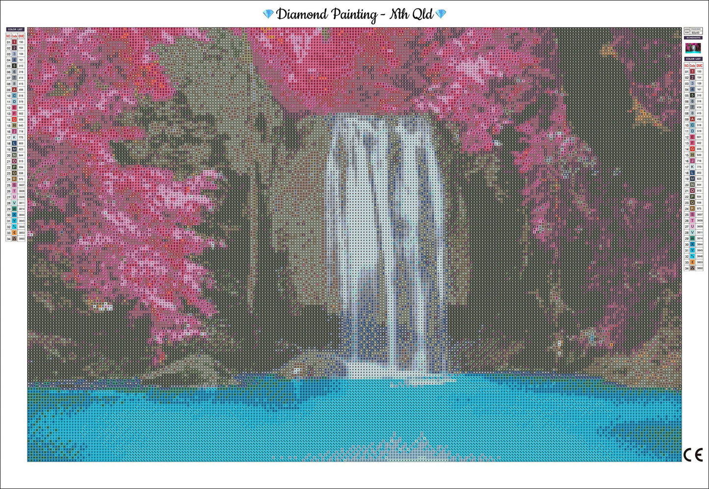 BEAUTIFUL WATERFALL INTO THE BLUE LAKE  - Full Drill Diamond Painting - 60cm x 40cm