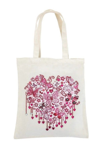 PINK BUTTERFLY HEART - Special Drill Diamond Painting Tote Bag
