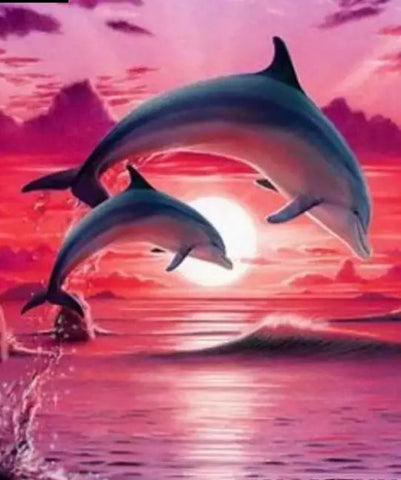 DOLPHINS IN A PINK SUNSET - Full Drill Diamond Painting - 25cm x 35cm