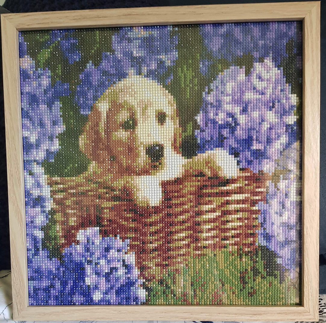 PUP IN A BASKET - Full Drill Diamond Painting - 30cm x 30cm