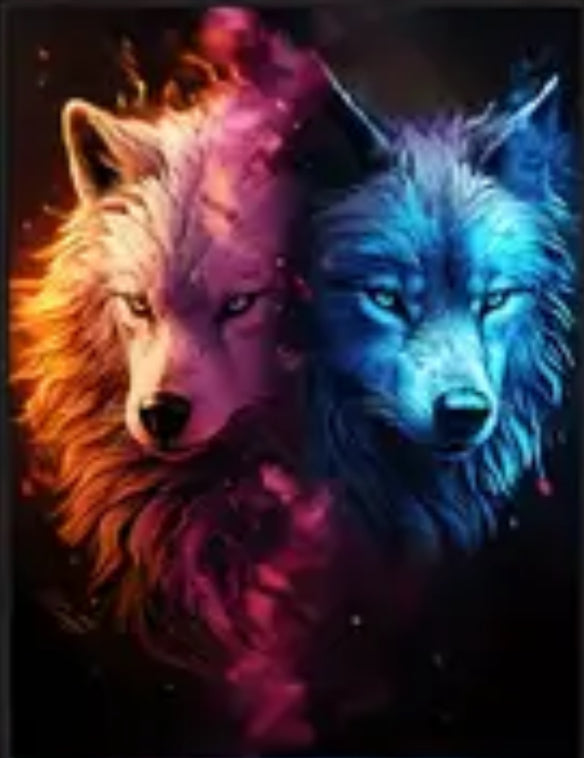 RED & BLUE WOLVES - 5D Full Drill Diamond Painting - 30cm x 40cm