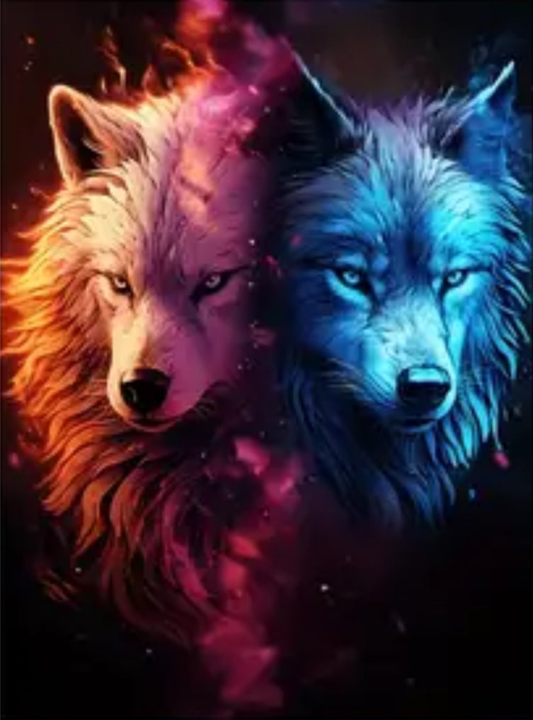RED & BLUE WOLVES - 5D Full Drill Diamond Painting - 30cm x 40cm