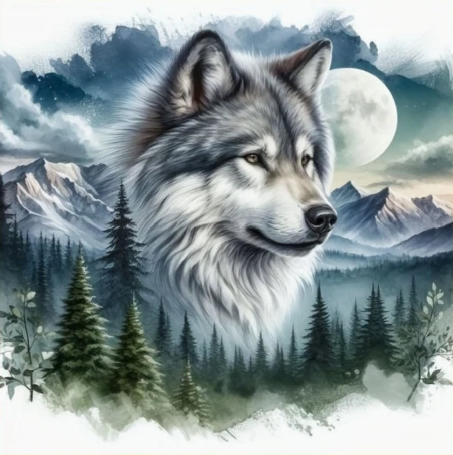 LONELY MOUNTAIN WOLF - 5D Diamond Painting - 40cm x 40cm
