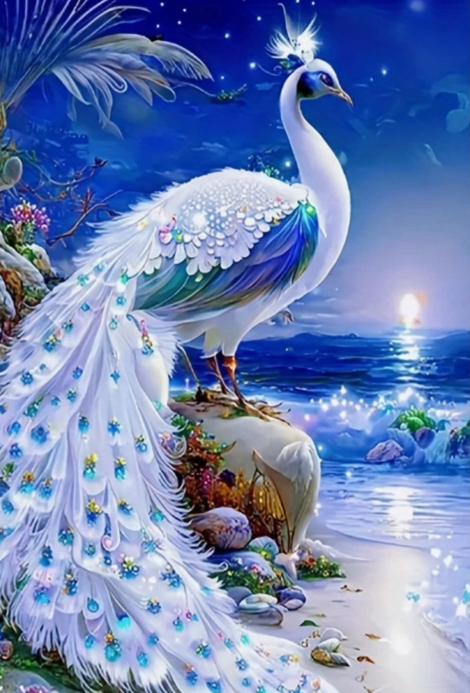 MAJESTIC WHITE PEACOCK - Full Drill Diamond Painting - 40cm x 70cm