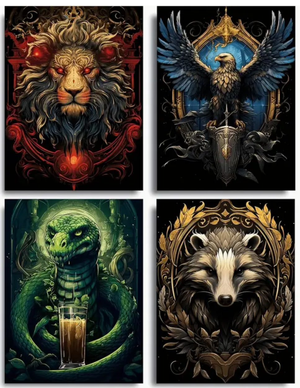 Set of 4 HOGWARTZ HOUSE EMBLEMS - Full Drill Diamond Painting - 25cm x 35cm