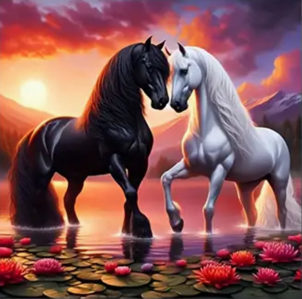 BLACK & WHITE HORSES - Full Drill Diamond Painting - 35cm x 35cm