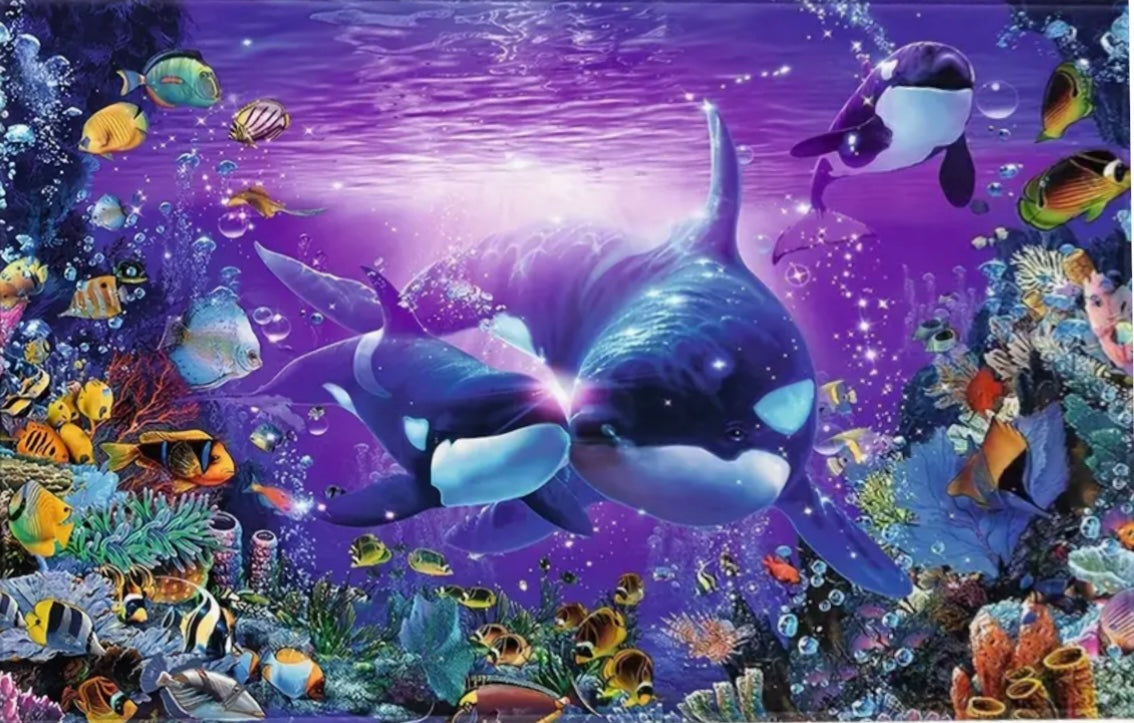 KILLER WHALES ON THE REEF - Full Drill Diamond Painting - 100cm x 40cm