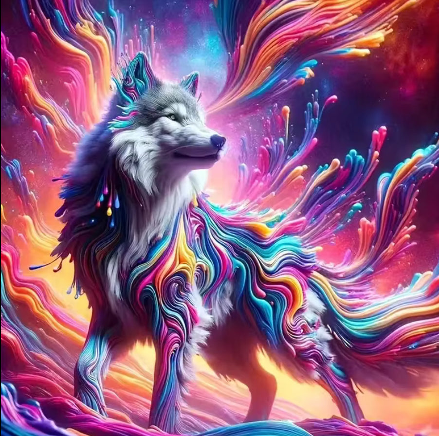COLOURFUL WOLF - Full Drill Diamond Painting - 20cm x 20cm