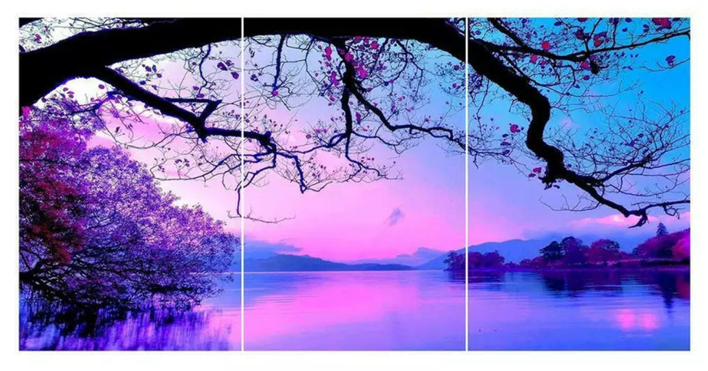3 Panel - PURPLE SUNRISE - Full Round Drill Diamond Painting
