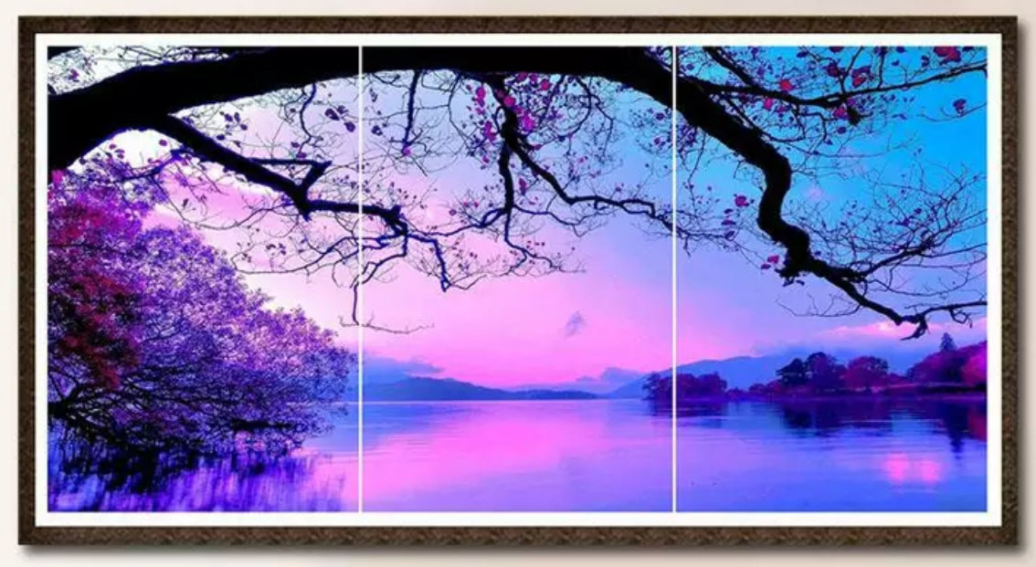 3 Panel - PURPLE SUNRISE - Full Round Drill Diamond Painting