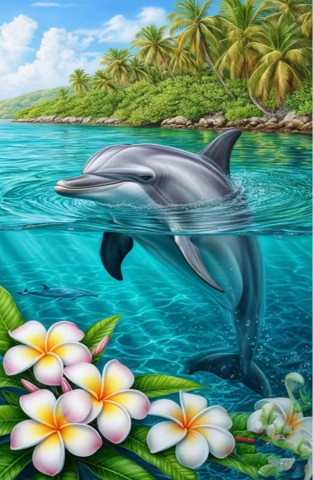 FRANGIPANI DOLPHIN - Full Drill Diamond Painting - 40cm x 50cm