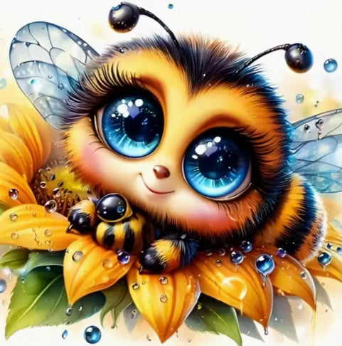 BIG EYED BEE ON A SUNFLOWER - Full Drill Diamond Painting - 40cm x 40cm