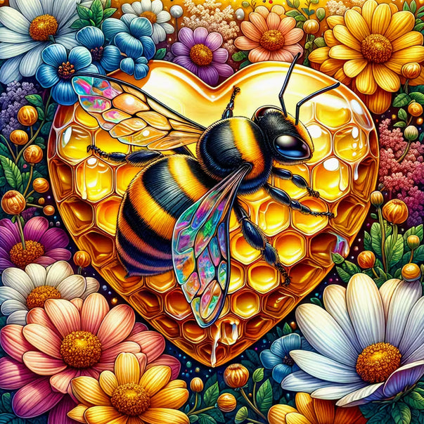 BEE ON A HEART HIVE - Full Drill Diamond Painting - 40cm x 40cm