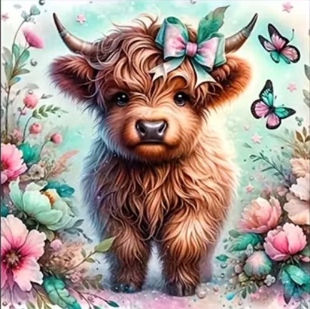 HIGHLAND COW WITH BUTTERFLIES - Full Drill Diamond Painting - 30cm x 30cm