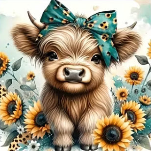 HIGHLAND COW WITH SUNFLOWERS - Full Drill Diamond Painting - 30cm x 30cm