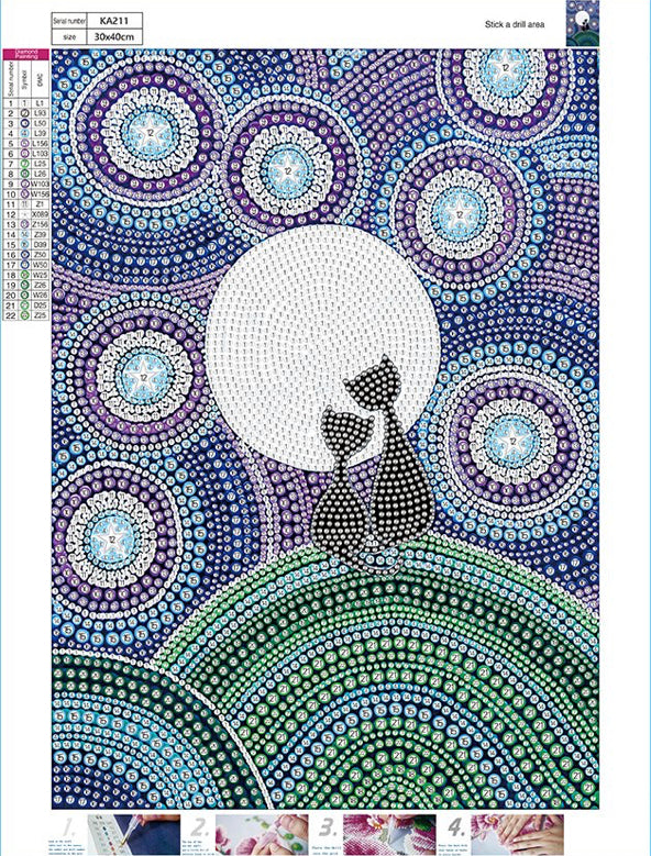 Special Drill CATS IN MOONLIGHT - Full Drill Diamond Painting - 25cm x 35cm