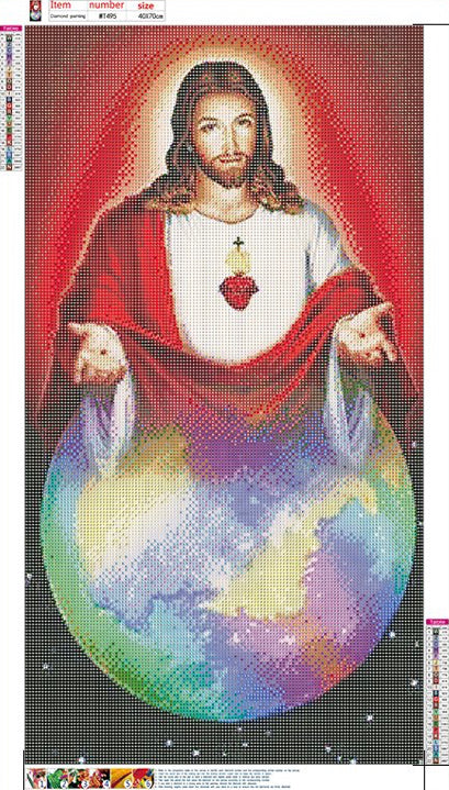 LORD JESUS HOLDS THE WORLD IN HIS HANDS - Full Drill Diamond Painting - 40cm x 70cm