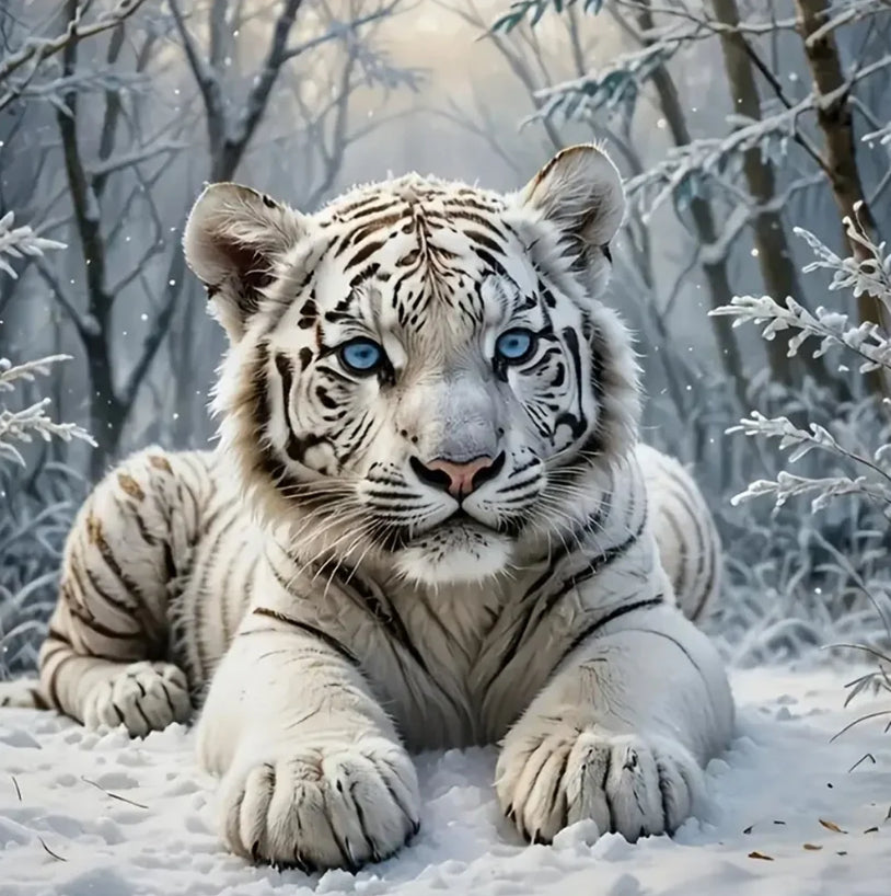 WHITE TIGER WITH BLUE EYES - 5D Diamond Painting - 40cm x 40cm