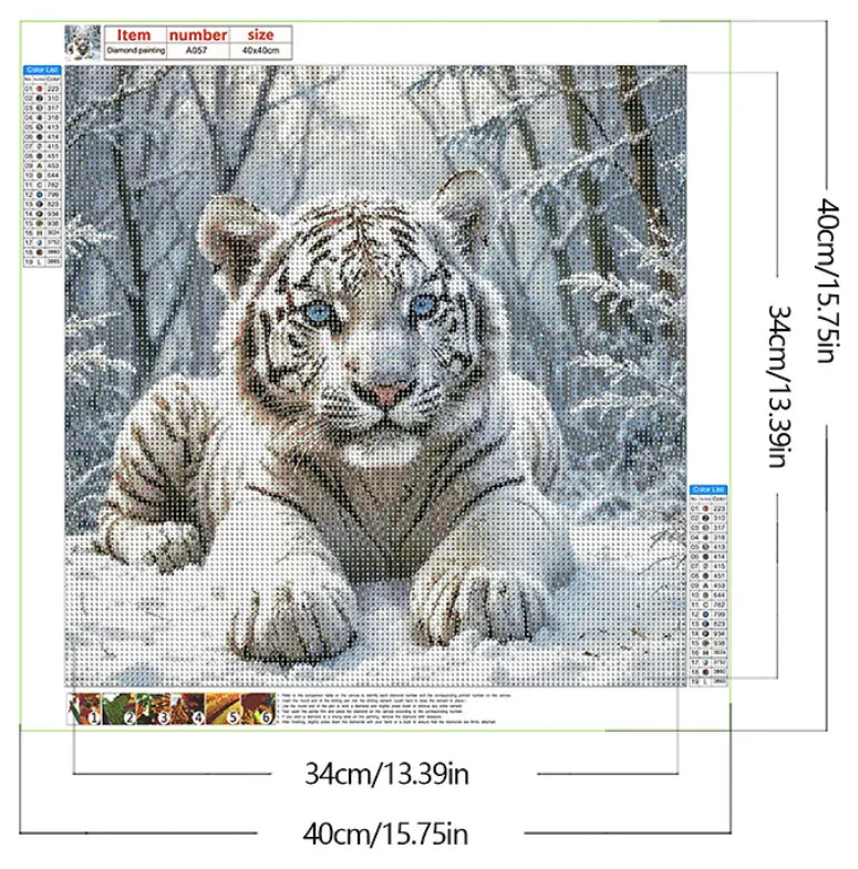 WHITE TIGER WITH BLUE EYES - 5D Diamond Painting - 40cm x 40cm