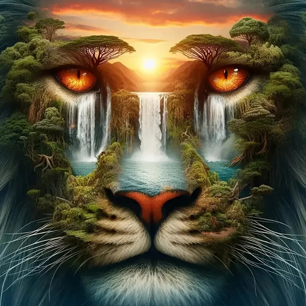 WATERFALL TIGER FACE - 5D Diamond Painting - 40cm x 40cm