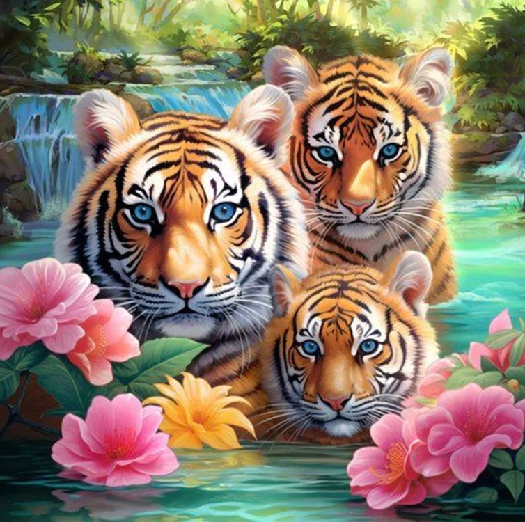 THREE BENGAL TIGERS - 5D Diamond Painting - 40cm x 40cm